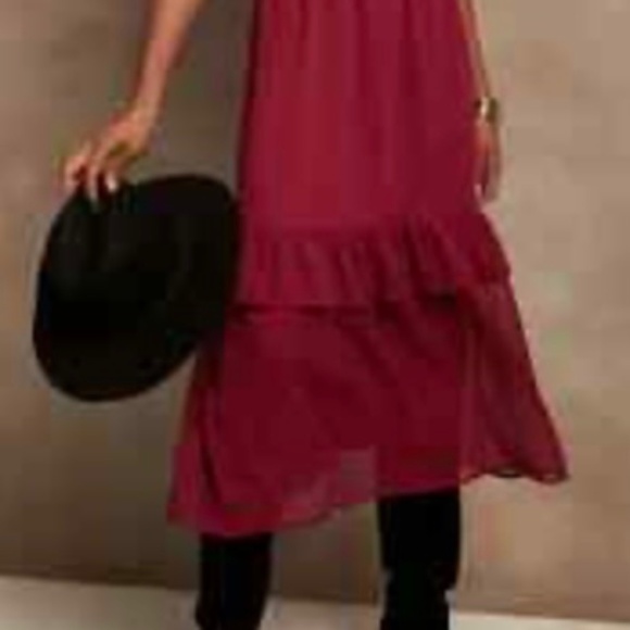 Banana Republic Maroon M Flutter Sleeve Dress Scandi Coastal Cottagecore - Picture 9 of 10